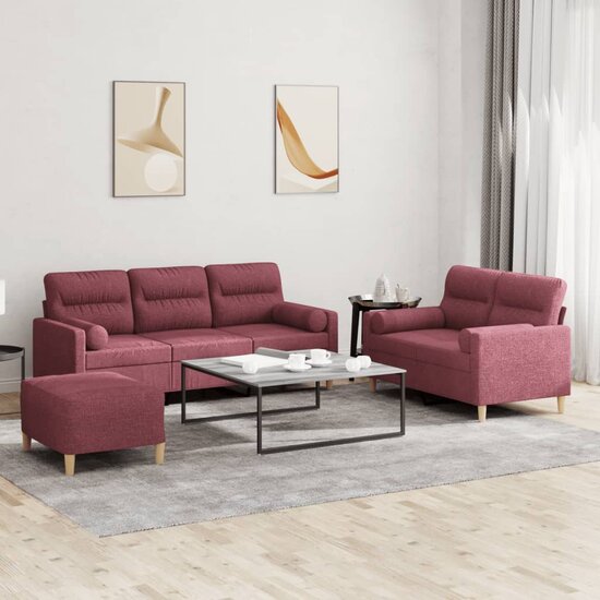 3-delige Loungeset met kussens stof wijnrood