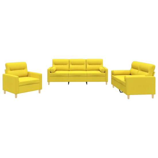3-delige Loungeset met kussens stof lichtgeel