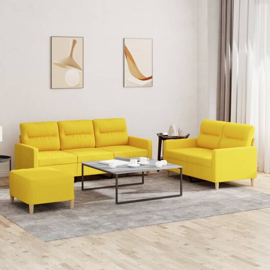 3-delige Loungeset met kussens stof lichtgeel