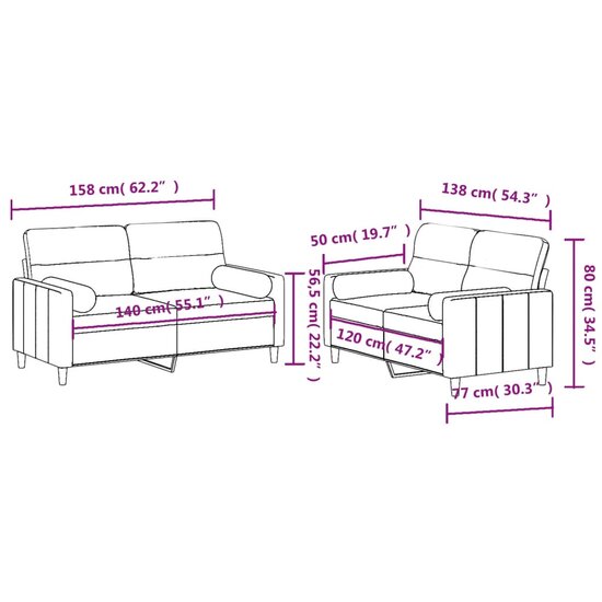 2-delige Loungeset met kussens stof zwart