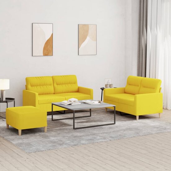 3-delige Loungeset met kussens stof lichtgeel