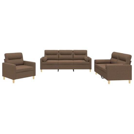 3-delige Loungeset met kussens stof bruin