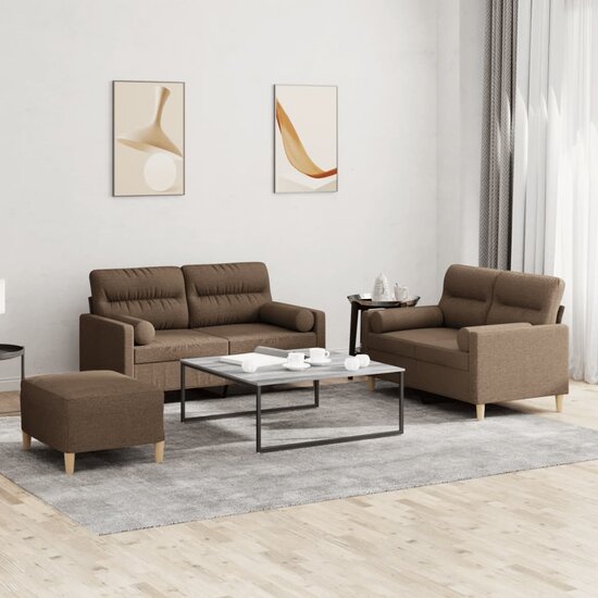 3-delige Loungeset met kussens stof bruin
