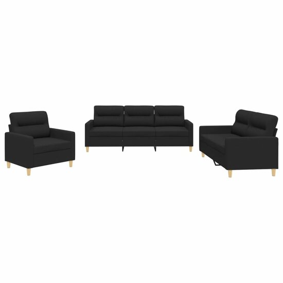 3-delige loungeset met kussens stof zwart