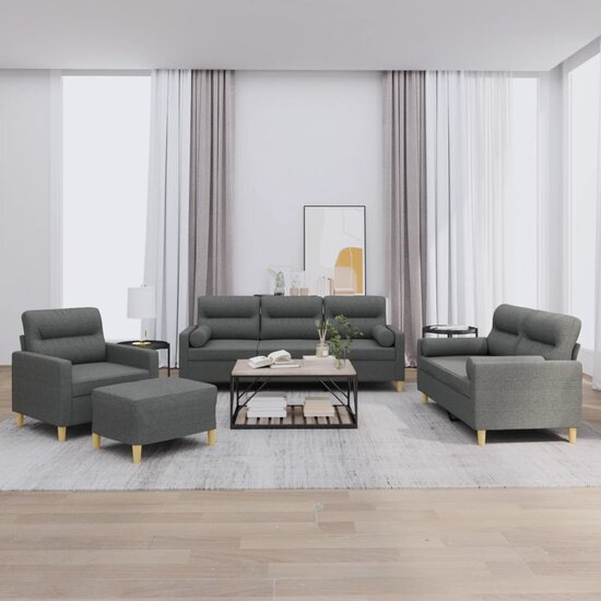 4-delige Loungeset met kussens stof donkergrijs