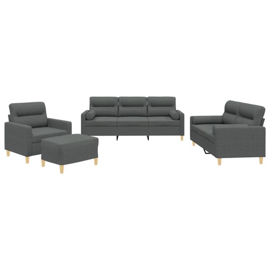 4-delige Loungeset met kussens stof donkergrijs