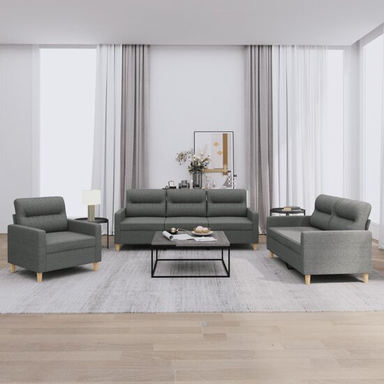 3-delige Loungeset met kussens stof donkergrijs