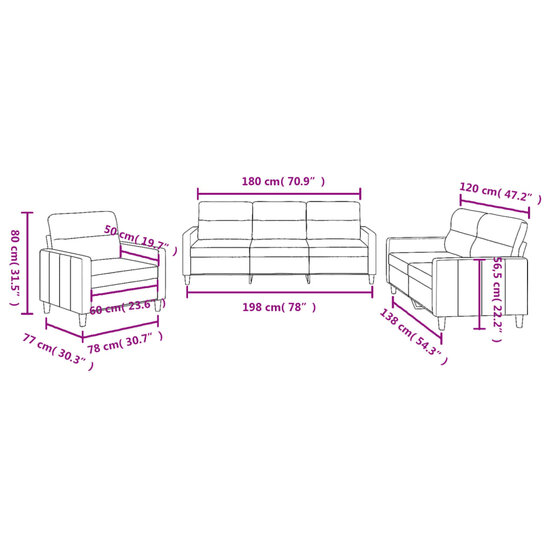 3-delige Loungeset met kussens stof donkergrijs