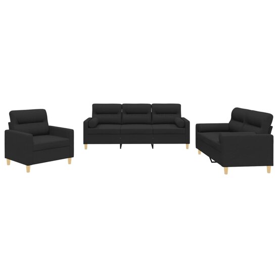 3-delige Loungeset met kussens stof zwart