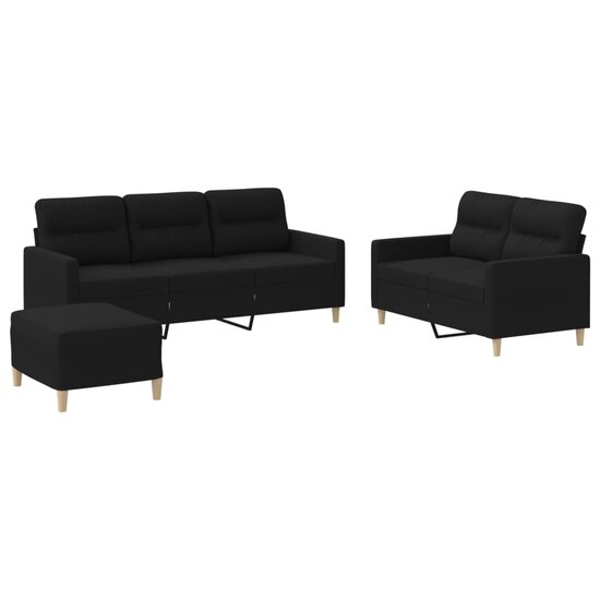 3-delige loungeset met kussens stof zwart