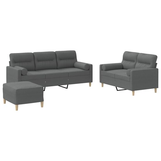 3-delige Loungeset met kussens stof donkergrijs