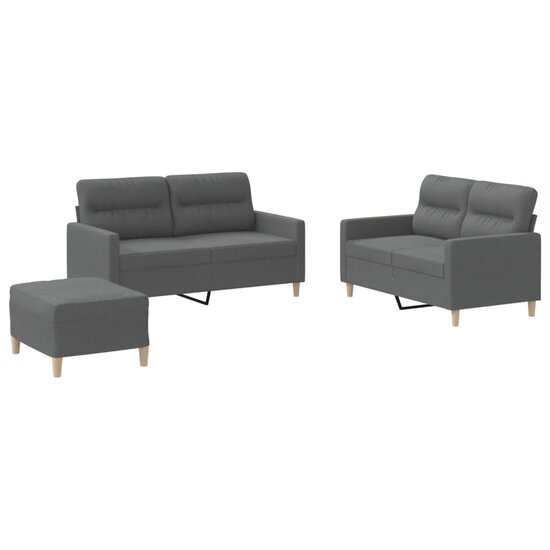 3-delige Loungeset met kussens stof donkergrijs