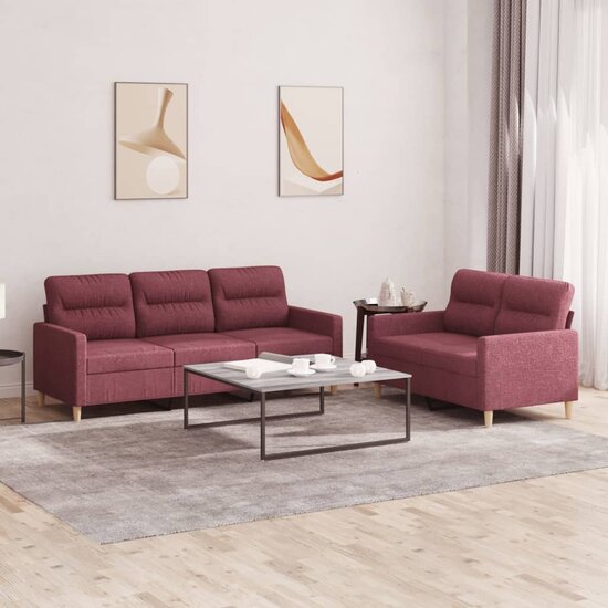 2-delige Loungeset met kussens stof wijnrood