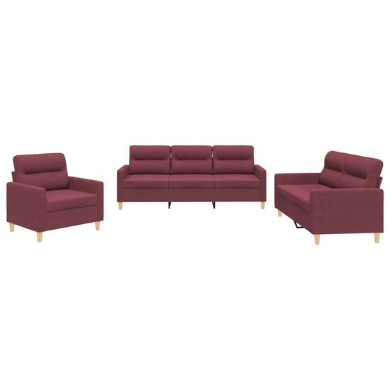 3-delige Loungeset met kussens stof wijnrood