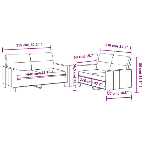 2-delige Loungeset met kussens stof taupe
