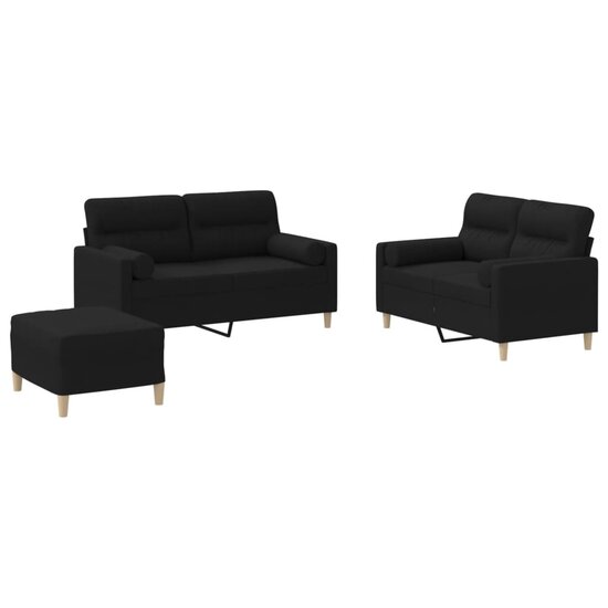 3-delige Loungeset met kussens stof zwart
