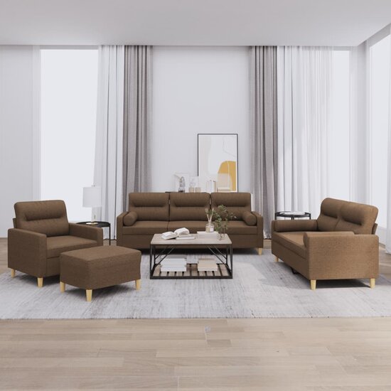 4-delige Loungeset met kussens stof bruin