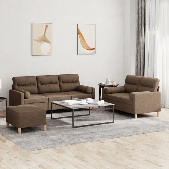 3-delige Loungeset met kussens stof bruin