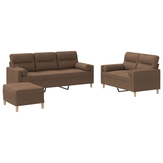 3-delige Loungeset met kussens stof bruin