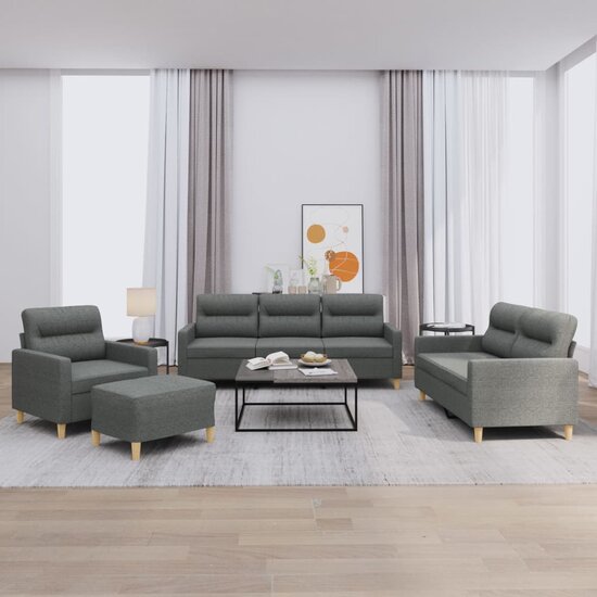 4-Delige Loungeset Met Kussens Stof Donkergrijs