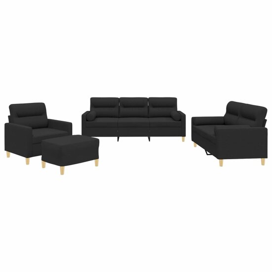 4-Delige Loungeset Met Kussens Stof Zwart