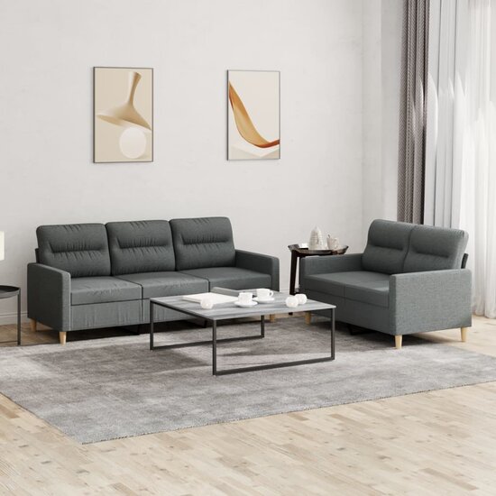 2-Delige Loungeset Stof Donkergrijs met kussens