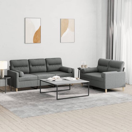 2-Delige Loungeset Stof Donkergrijs met kussens