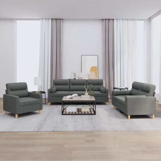 3-Delige Loungeset Stof Donkergrijs met kussens