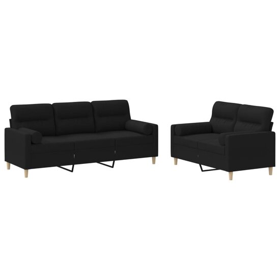 2-Delige Loungeset Stof Zwart met kussens