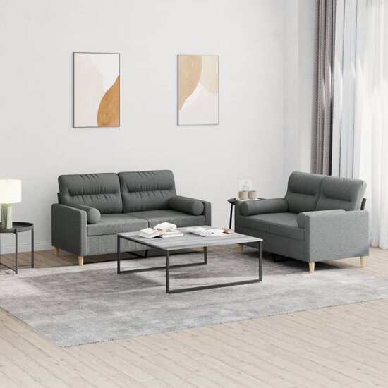2-Delige Loungeset Stof Donkergrijs met kussens