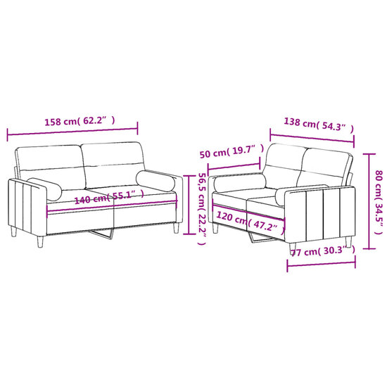 2-Delige Loungeset Stof Donkergrijs met kussens