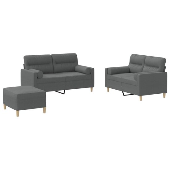 3-Delige Loungeset Met Kussens Stof Donkergrijs