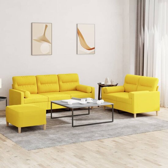 3-Delige Loungeset Met Kussens Stof Lichtgeel