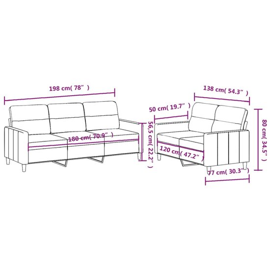 2-Delige Loungeset Stof Bruin met kussens