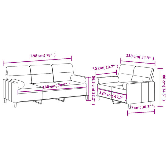 2-Delige Loungeset Stof Lichtgrijs met kussens