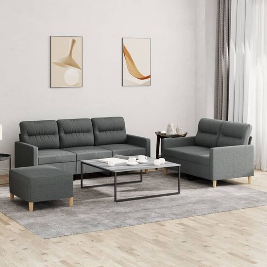 3-Delige Loungeset Met Kussens Stof Donkergrijs