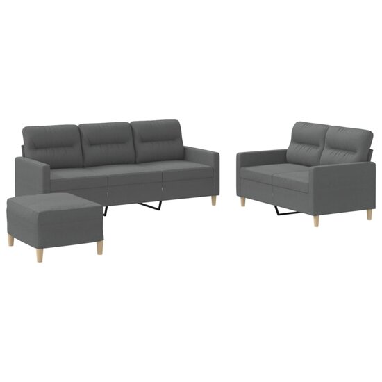 3-Delige Loungeset Met Kussens Stof Donkergrijs