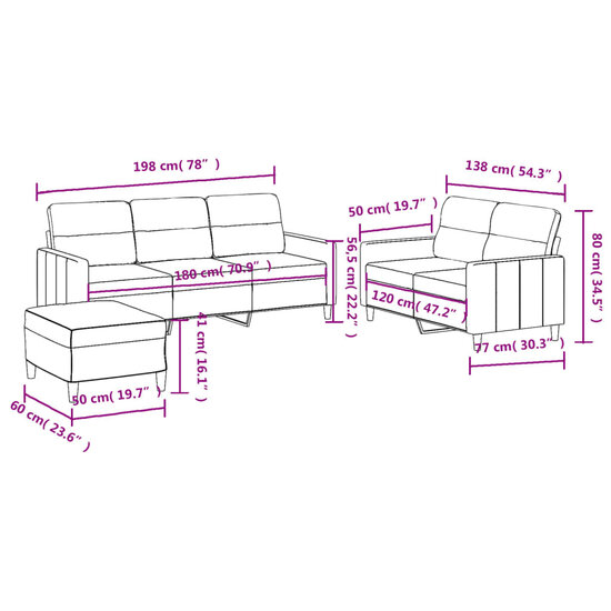 3-Delige Loungeset Met Kussens Stof Donkergrijs