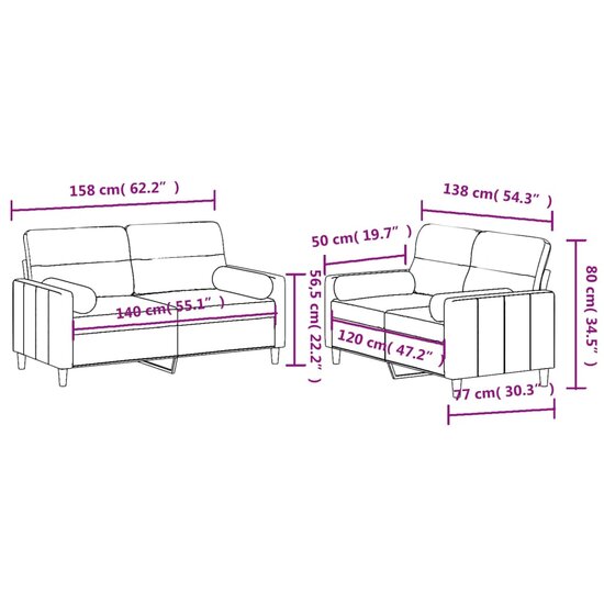 2-Delige Loungeset Stof Lichtgrijs met kussens