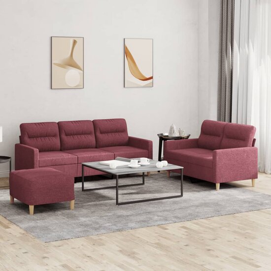 3-Delige Loungeset Met Kussens Stof Wijnrood