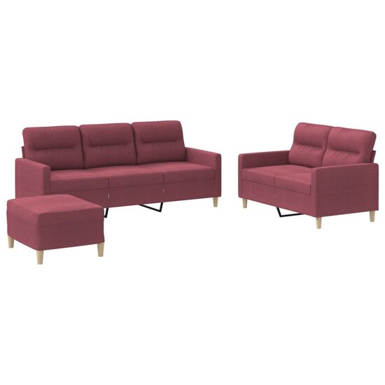 3-Delige Loungeset Met Kussens Stof Wijnrood