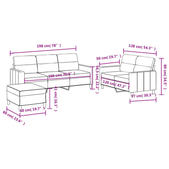 3-Delige Loungeset Met Kussens Stof Wijnrood