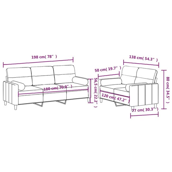 2-Delige Loungeset Stof Lichtgeel met kussens