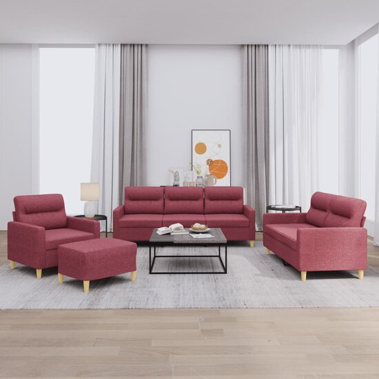 4-Delige Loungeset Met Kussens Stof Wijnrood