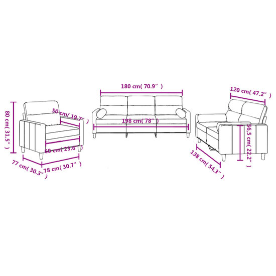 3-Delige Loungeset Stof Taupe met kussens