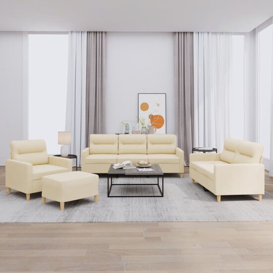 4-Delige Loungeset Met Kussens Stof Kleurig Cr&egrave;me