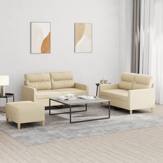 3-Delige Loungeset Met Kussens Stof Kleurig Cr&egrave;me