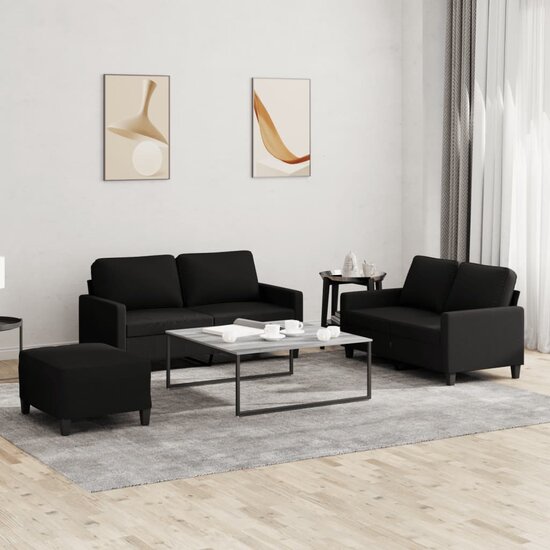 3-Delige Loungeset Met Kussens Stof Zwart