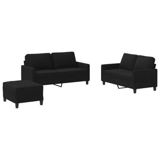 3-Delige Loungeset Met Kussens Stof Zwart