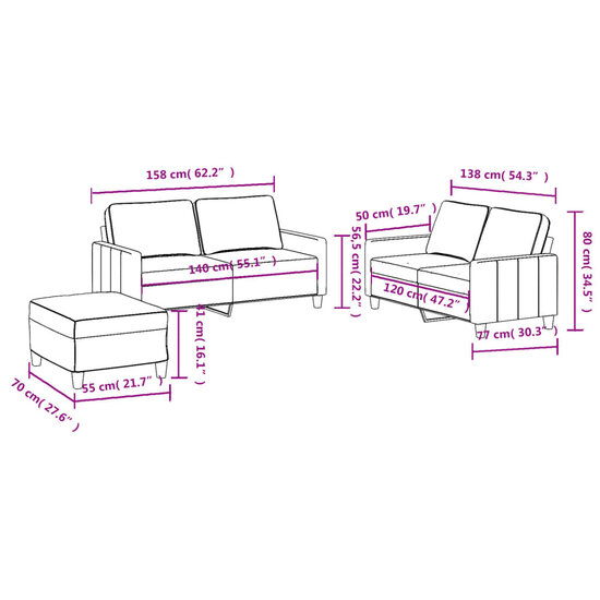 3-Delige Loungeset Met Kussens Stof Zwart